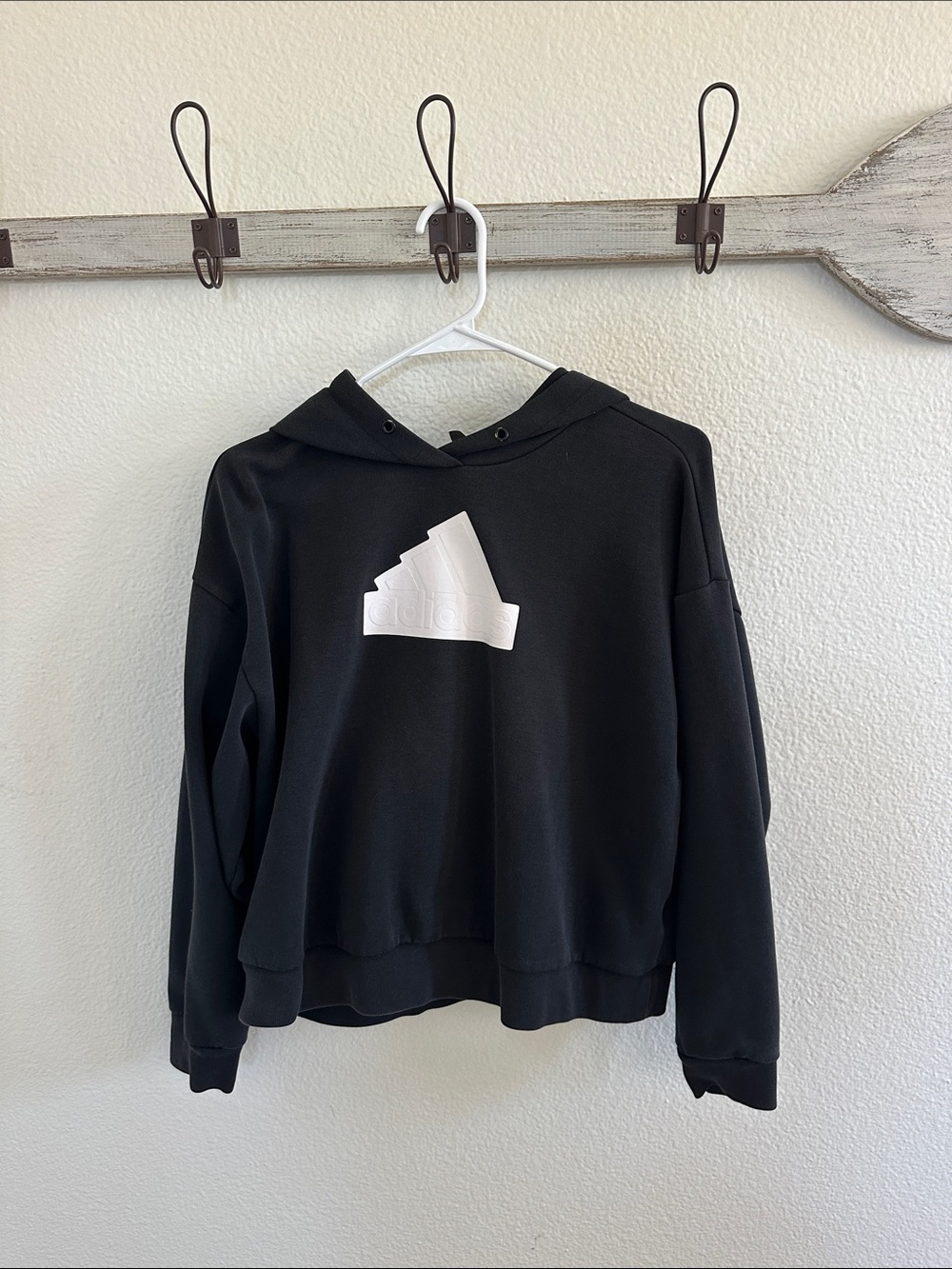adidas Black Hoodie Sweatshirt with White Logo